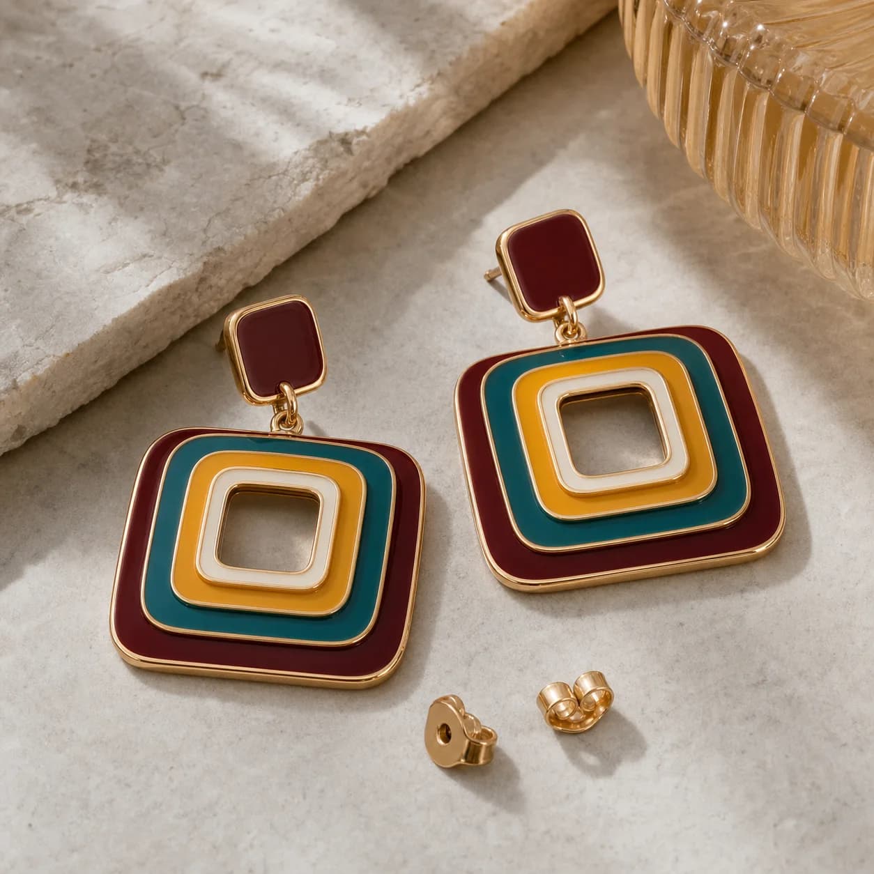 Sparkly Square Leverback Earrings